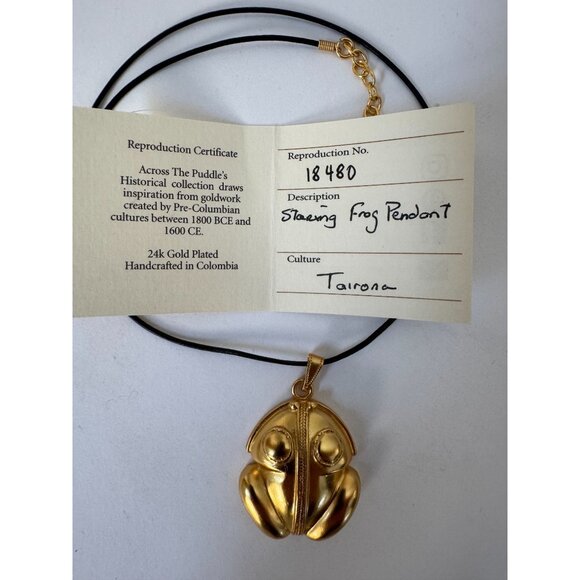 24K Gold Plated Tairona Frog Pendant Necklace Adjustable Chain Handcrafted In Co - Picture 10 of 16